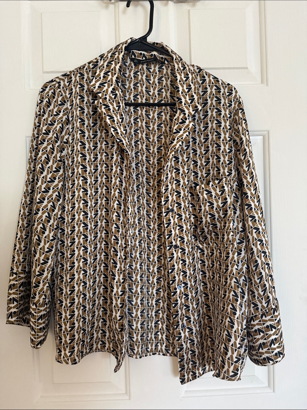 Zara Basic Geometric Print Shirt - Black, Brown, White